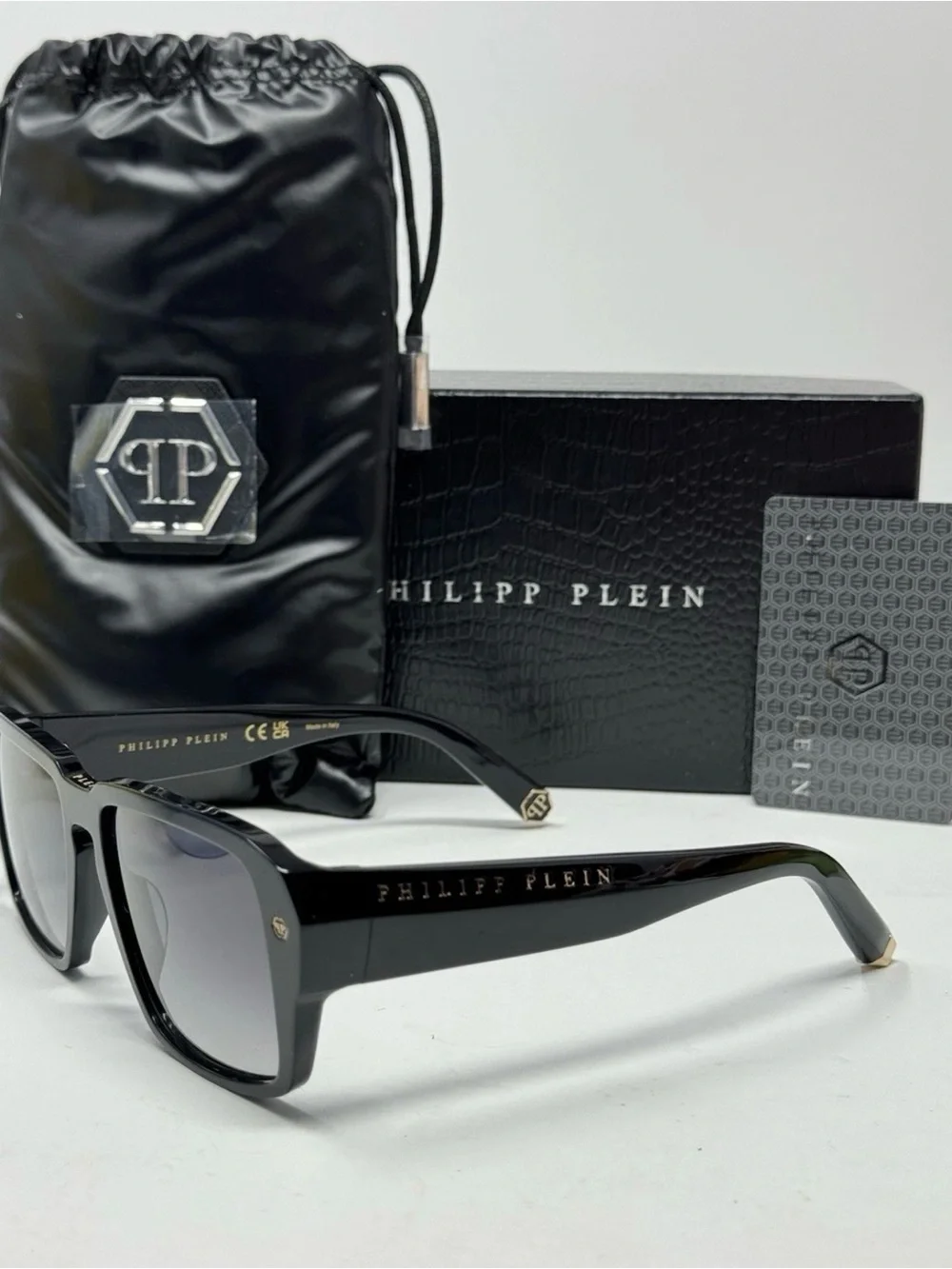 NEW Philipp Plein SPP81 Hexagon Men’s Black Sunglasses 55/17/145 AUTHENTIC $560